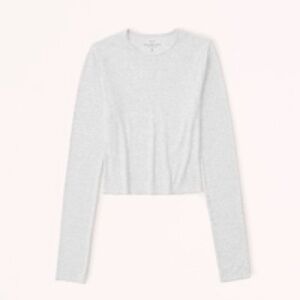 NWT A&F Long-Sleeve Featherweight Rib Cropped Crew Tee - Light Grey, Medium